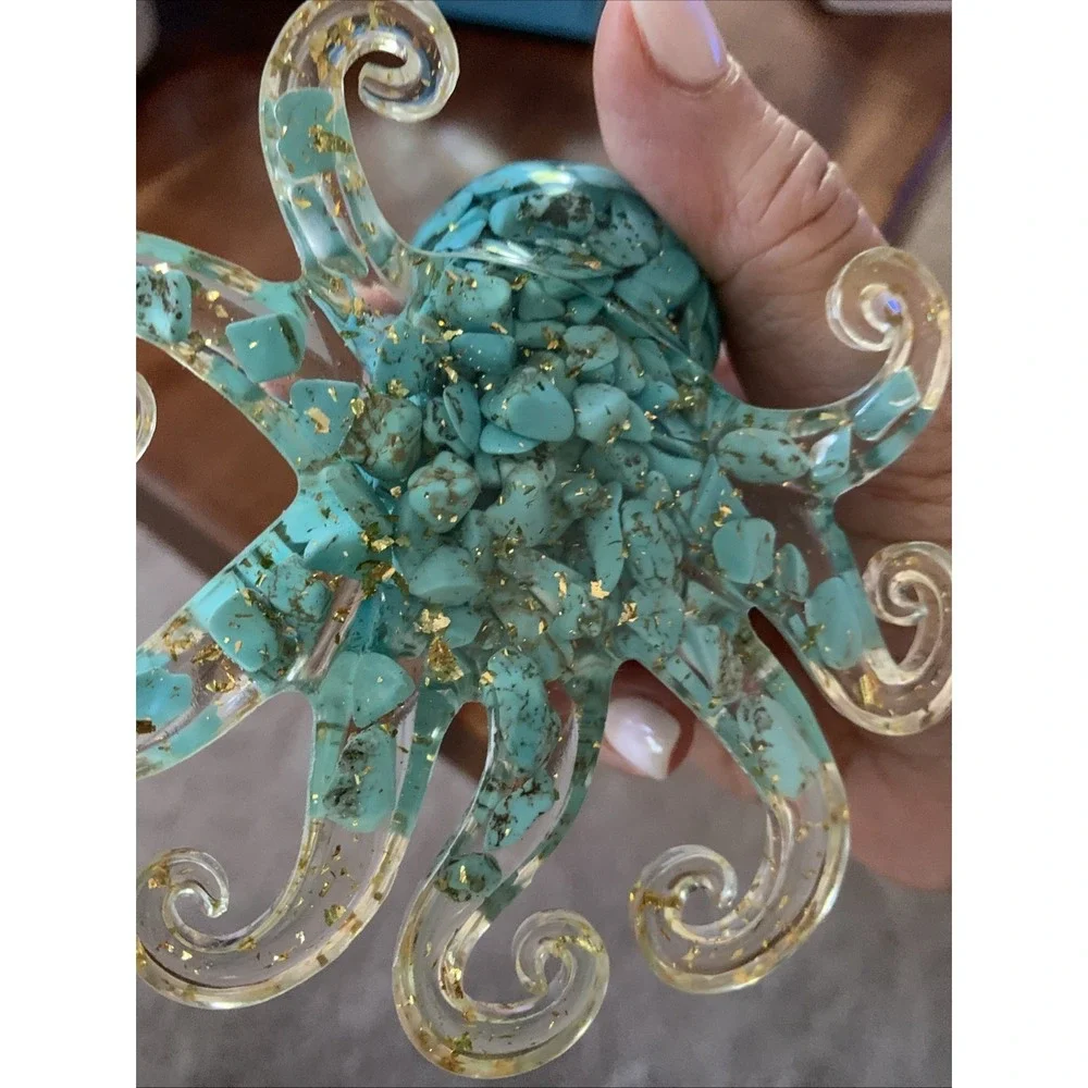 Resin Glass Octopus Paperweight Desk pet  Turquoise 4